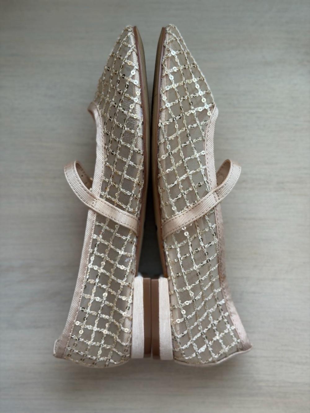 J.Crew Sequin Plaid Mary Jane Flats in Gold Sequin, Size 7 - Picture 8 of 9